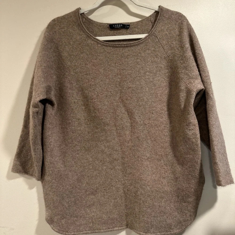 Lusso 100% cashmere Boatneck Sweater in Medium Brown XXL Round Hem Mid Sleeves - Picture 4 of 16